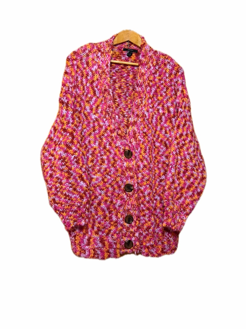 Forever 21 Multicolor Knit Button-Up Cardigan - Pink, Orange, Yellow